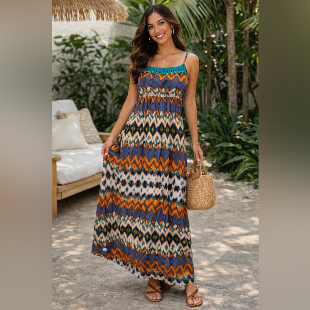 Mossimo Supply Co. Chevron Maxi Dress in Blue & Orange